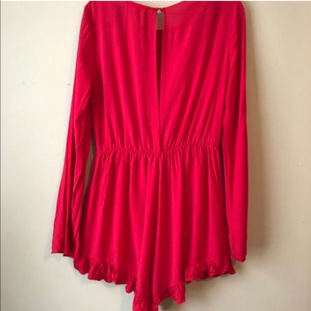 ALTARD STATE ROSE RED LACE NECK RUFFLE BELL ROMPER - Picture 2 of 3
